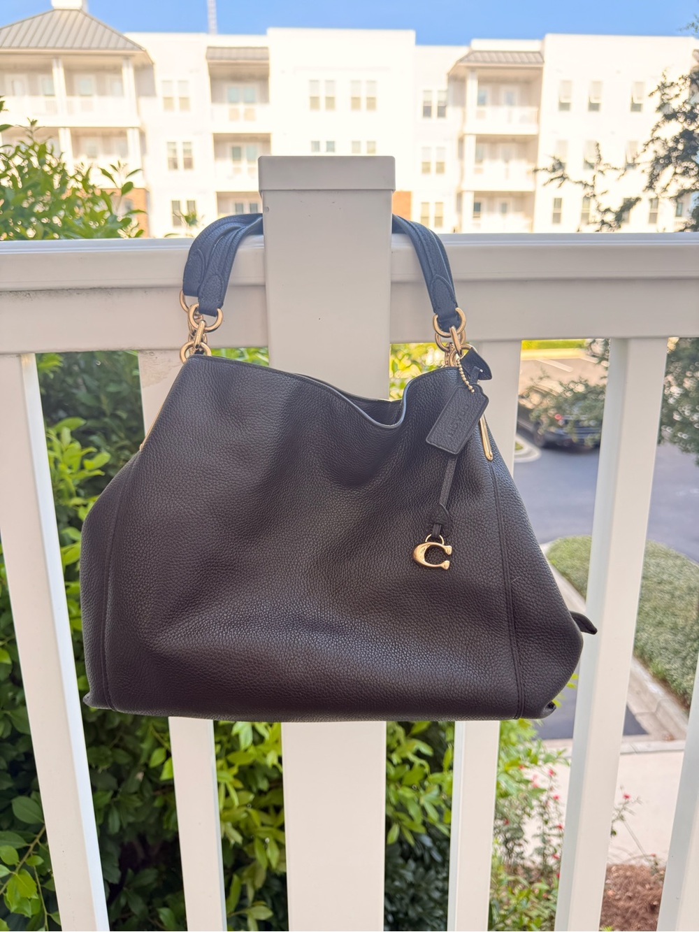 Coach Black Pebbled Leather Shoulder Hobo with Gold Hardware
